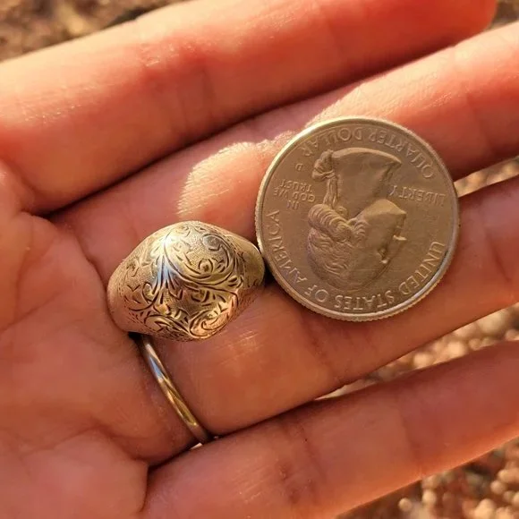 Vintage 925 sterling silver SIAM bubble untricately hand chased engraved ring - Picture 12 of 15